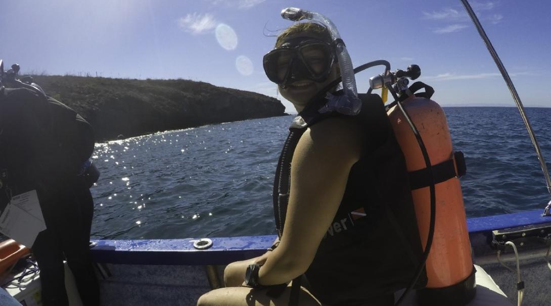 Getting ready to dive on spring break in Mexico A volunteer prepares to dive in Mexico